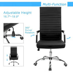 Chaise de bureau à dossier haut en cuir PU nervuré - Capacité de 145 kg