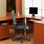 Chaise de bureau à dossier haut en cuir PU nervuré - Capacité de 145 kg