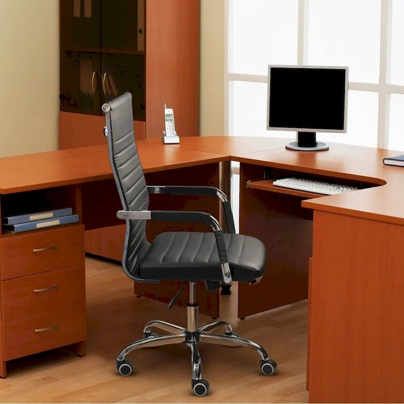 Chaise de bureau à dossier haut en cuir PU nervuré - Capacité de 145 kg