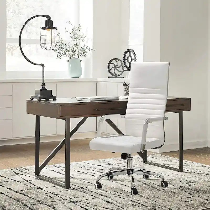 Chaise de bureau à dossier haut en cuir PU nervuré - Capacité de 145 kg