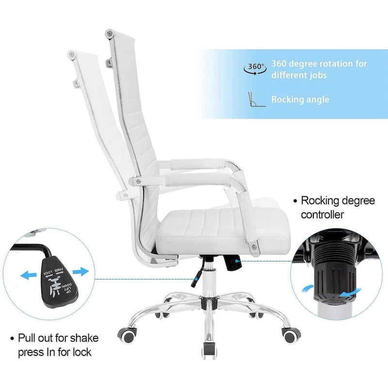 Chaise de bureau à dossier haut en cuir PU nervuré - Capacité de 145 kg