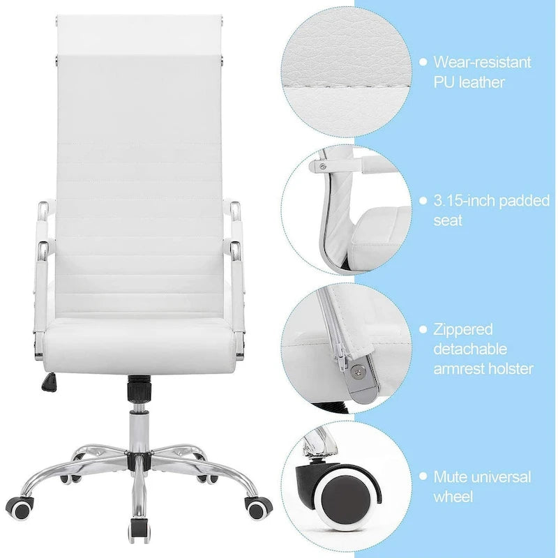 Chaise de bureau à dossier haut en cuir PU nervuré - Capacité de 145 kg