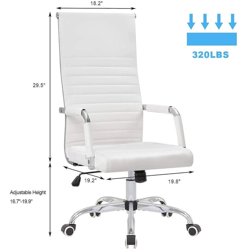 Chaise de bureau à dossier haut en cuir PU nervuré - Capacité de 145 kg