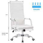 Chaise de bureau à dossier haut en cuir PU nervuré - Capacité de 145 kg