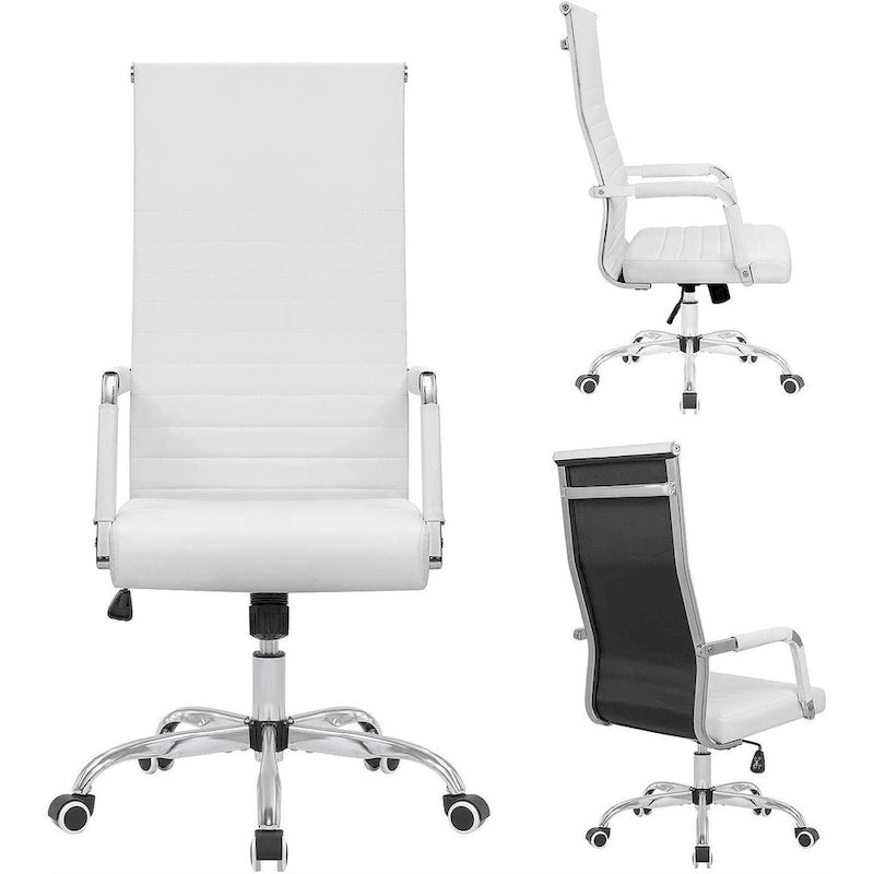 Chaise de bureau à dossier haut en cuir PU nervuré - Capacité de 145 kg