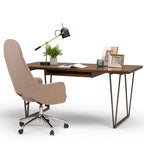 Bureau d'écriture industriel en bois massif 66 po avec tiroir à clavier - Marron vieilli naturel