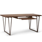 Bureau d'écriture industriel en bois massif 66 po avec tiroir à clavier - Marron vieilli naturel