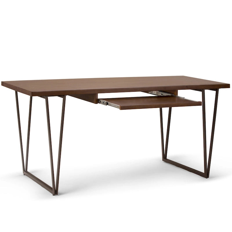 Bureau d'écriture industriel en bois massif 66 po avec tiroir à clavier - Marron vieilli naturel