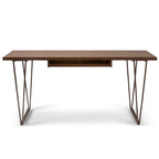 Bureau d'écriture industriel en bois massif 66 po avec tiroir à clavier - Marron vieilli naturel