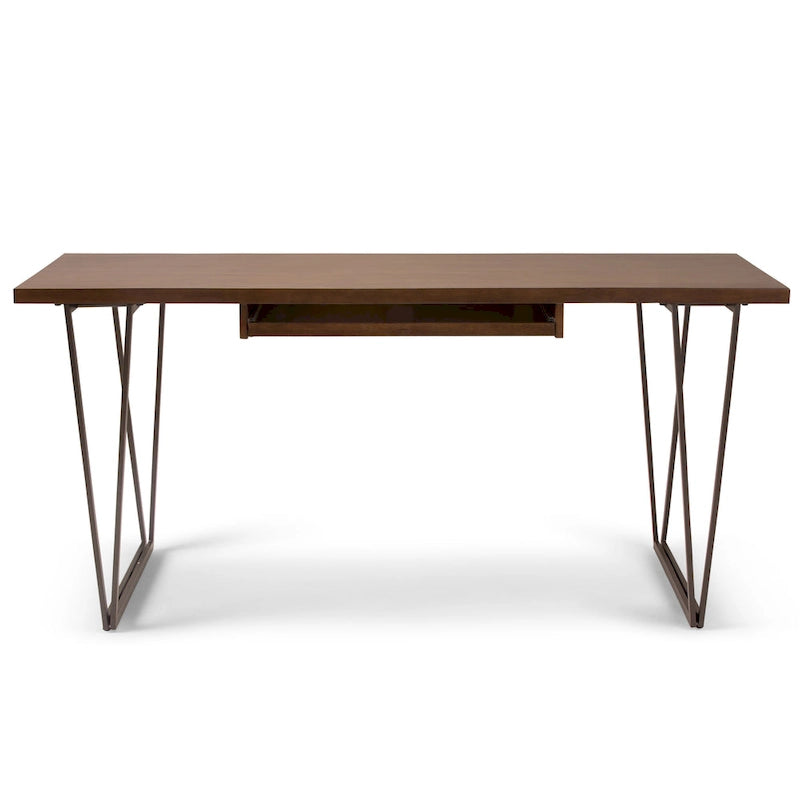 Bureau d'écriture industriel en bois massif 66 po avec tiroir à clavier - Marron vieilli naturel