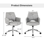 Chaise de bureau moderne en similicuir touffetée à dossier mi-hauteur - Gris