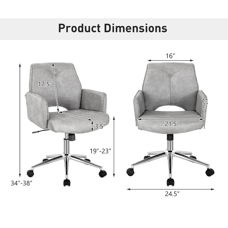 Chaise de bureau moderne en similicuir touffetée à dossier mi-hauteur - Gris