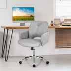 Chaise de bureau moderne en similicuir touffetée à dossier mi-hauteur - Gris