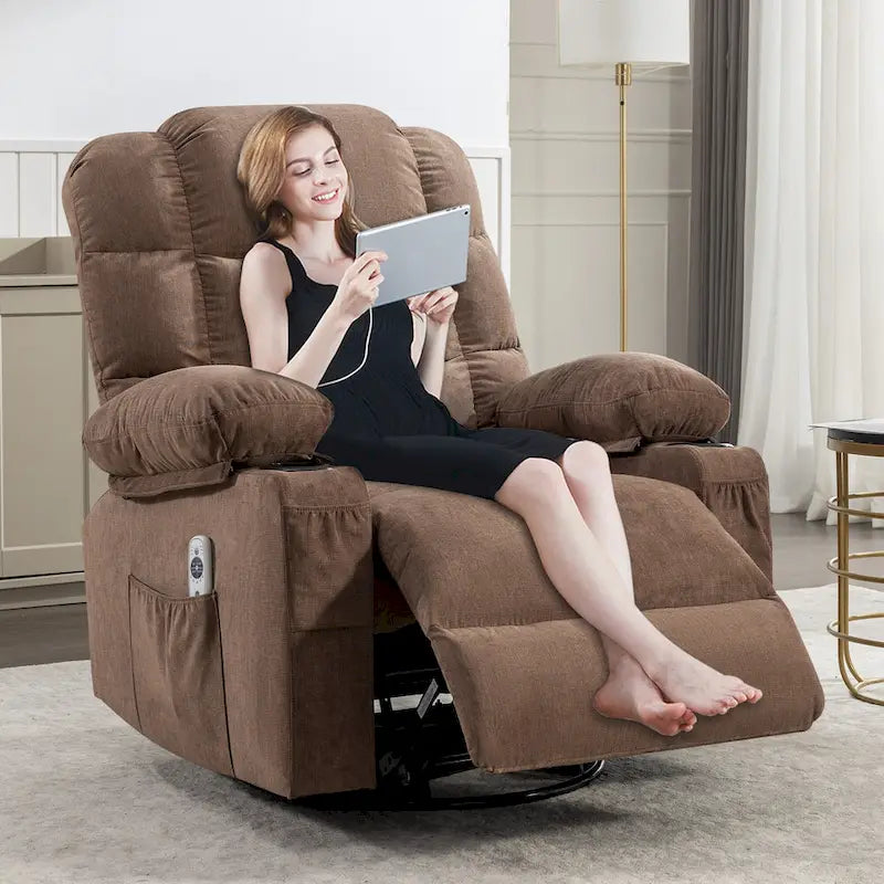 Fauteuil inclinable massant surdimensionné avec 2 porte-gobelets et un port de chargement USB