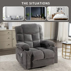 Fauteuil inclinable massant surdimensionné avec 2 porte-gobelets et un port de chargement USB