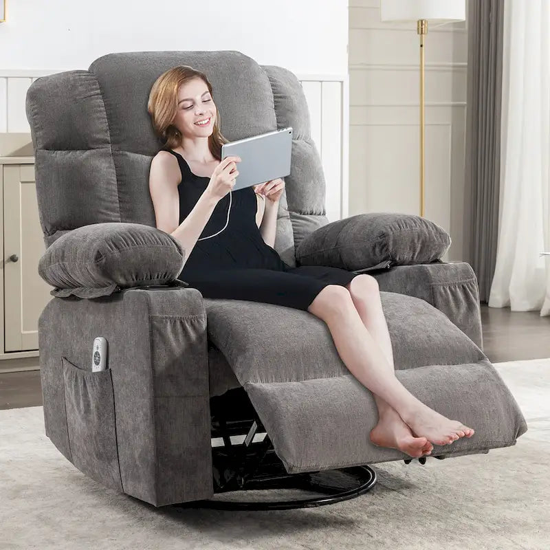 Fauteuil inclinable massant surdimensionné avec 2 porte-gobelets et un port de chargement USB