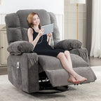Fauteuil inclinable massant surdimensionné avec 2 porte-gobelets et un port de chargement USB