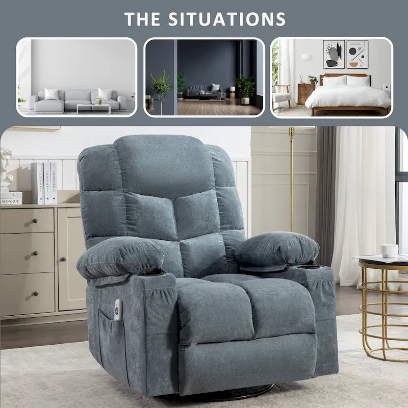 Fauteuil inclinable massant surdimensionné avec 2 porte-gobelets et un port de chargement USB