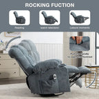 Fauteuil inclinable massant surdimensionné avec 2 porte-gobelets et un port de chargement USB