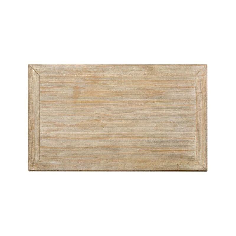 Table basse rectangulaire blanchie à roulettes et étagère inférieure