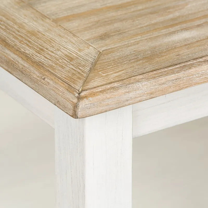 Table basse rectangulaire blanchie à roulettes et étagère inférieure