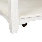 Table basse rectangulaire blanchie à roulettes et étagère inférieure
