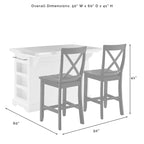 Îlot de Cuisine à Plateau en Acier Inoxydable avec Tabourets de Comptoir à Dossier en X - 50"L