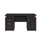 Bureau informatique avec 2 tiroirs, placard et tablette coulissante pour clavier - Marron