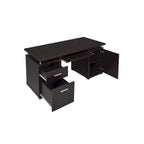 Bureau informatique avec 2 tiroirs, placard et tablette coulissante pour clavier - Marron