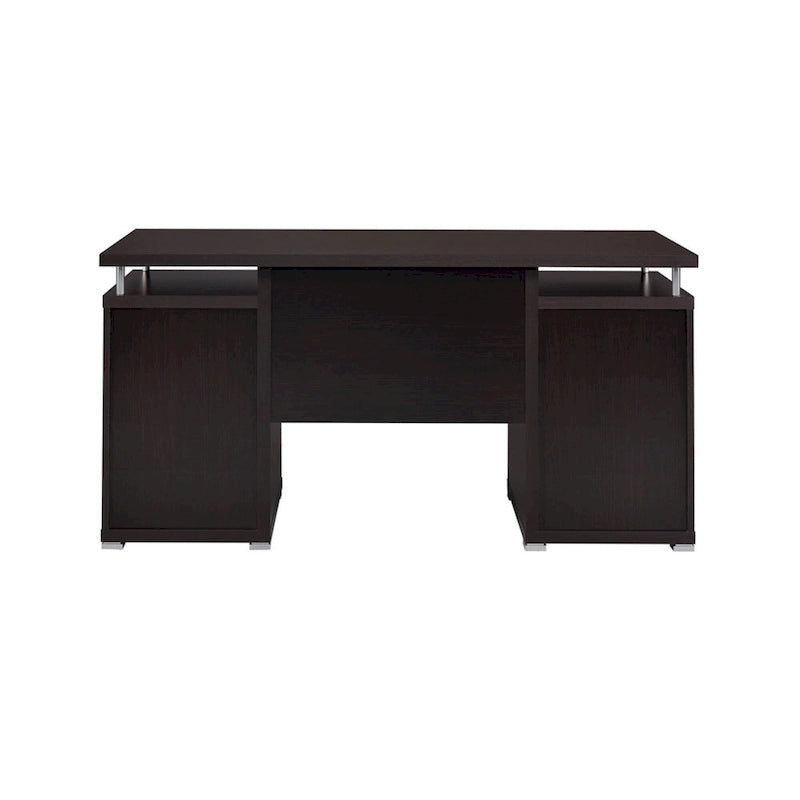 Bureau informatique avec 2 tiroirs, placard et tablette coulissante pour clavier - Marron