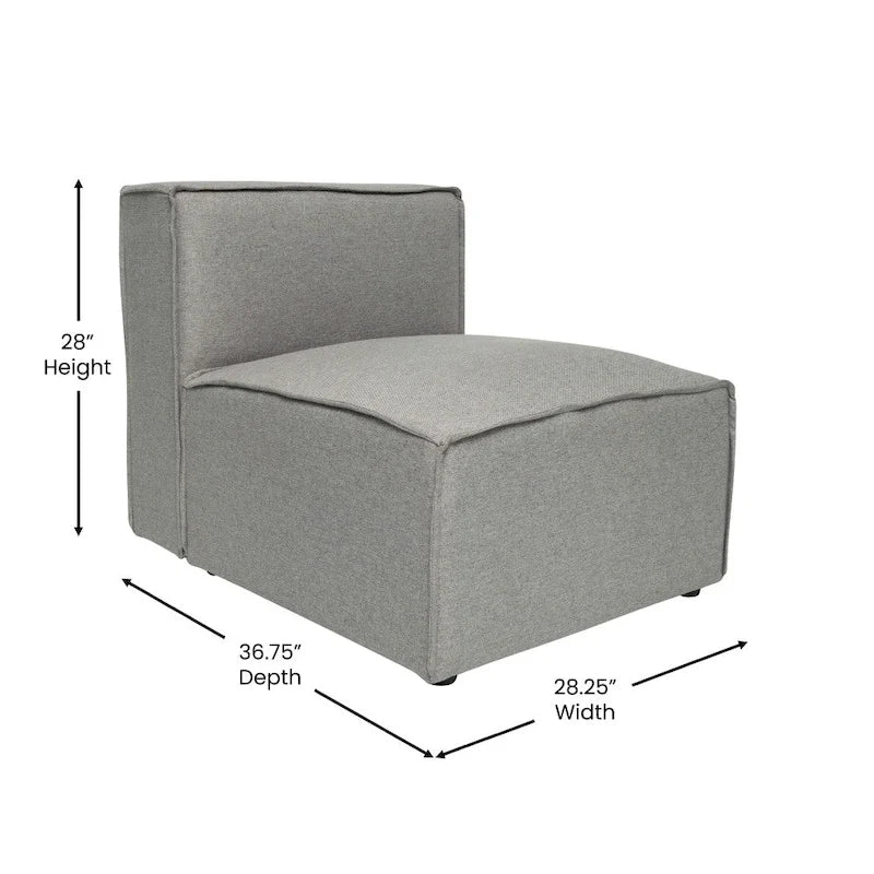 Fauteuil central sans accoudoirs de canapé sectionnel modulaire contemporain - 93,35 cm (P) x 71,76 cm (l) x 71,12 cm (H)