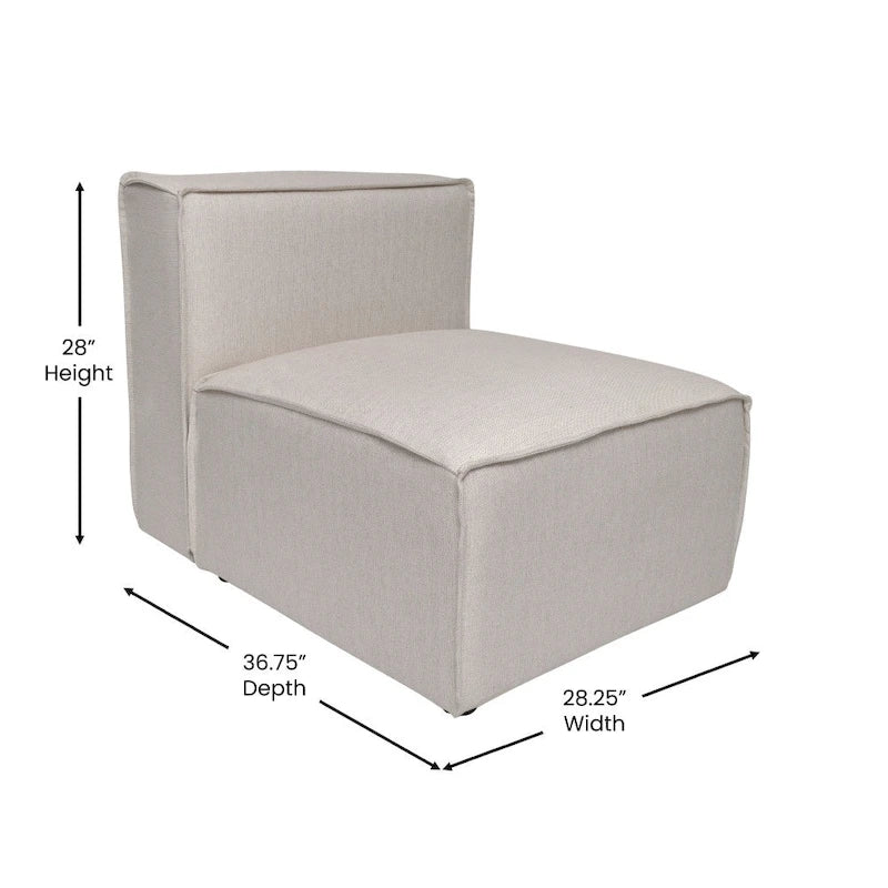 Fauteuil central sans accoudoirs de canapé sectionnel modulaire contemporain - 93,35 cm (P) x 71,76 cm (l) x 71,12 cm (H)