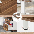 Bureau de direction en L avec classeur et étagères de rangement - Noyer/Blanc