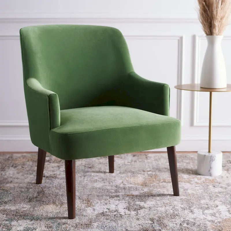 Fauteuil d'appoint en velours Mid-Century avec pieds en noyer - 68,6 cm L x 78,7 cm P x 91,4 cm H