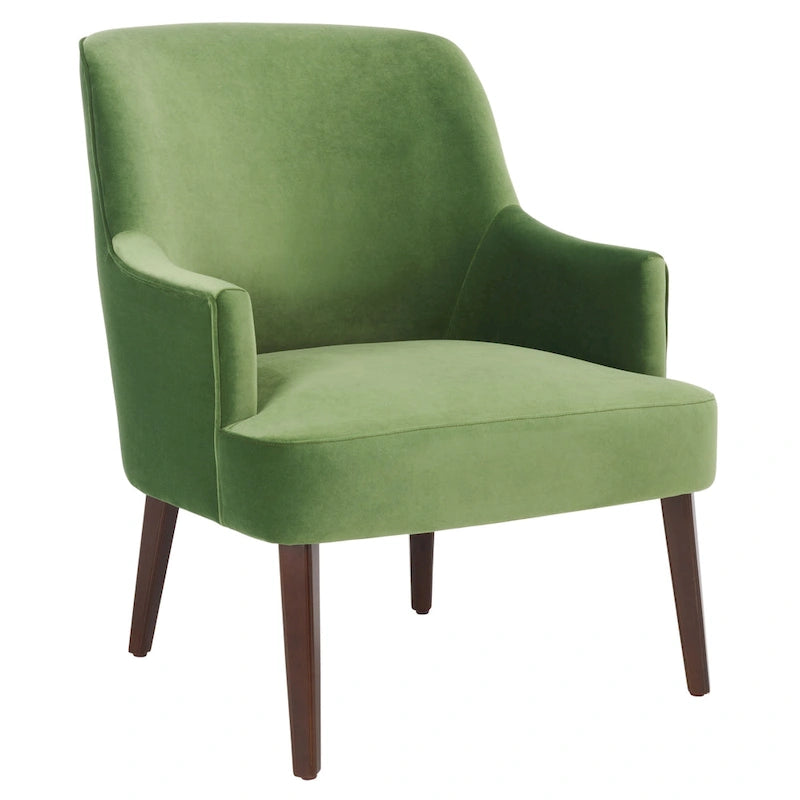 Fauteuil d'appoint en velours Mid-Century avec pieds en noyer - 68,6 cm L x 78,7 cm P x 91,4 cm H