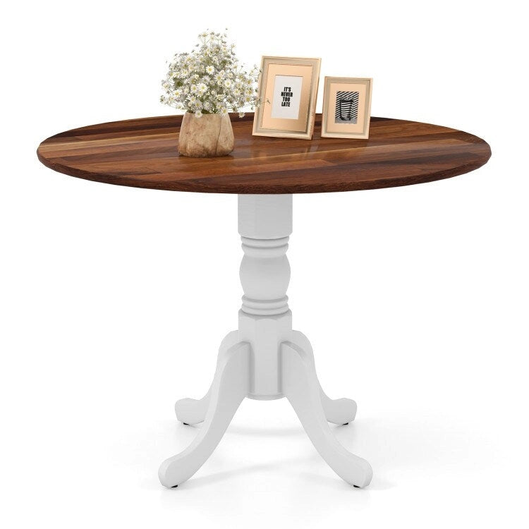 Table de salle à manger ronde en bois d'hévéa avec pieds en tréteaux courbés - 100 cm | 4 places