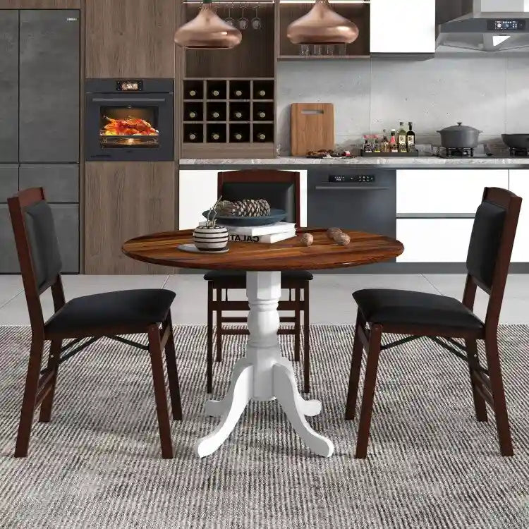 Table de salle à manger ronde en bois d'hévéa avec pieds en tréteaux courbés - 100 cm | 4 places