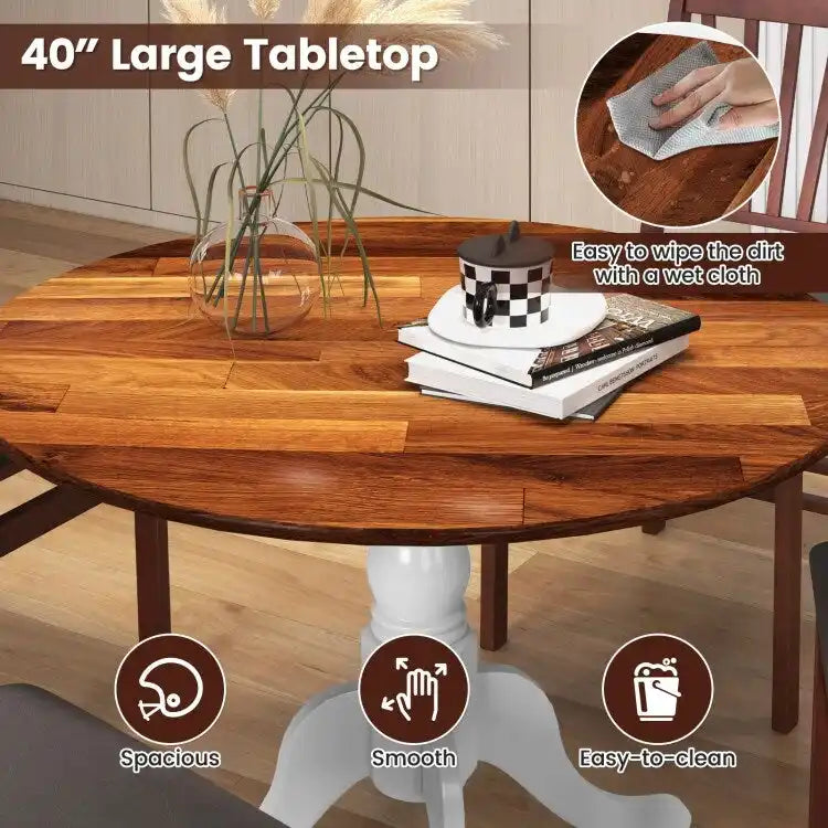 Table de salle à manger ronde en bois d'hévéa avec pieds en tréteaux courbés - 100 cm | 4 places