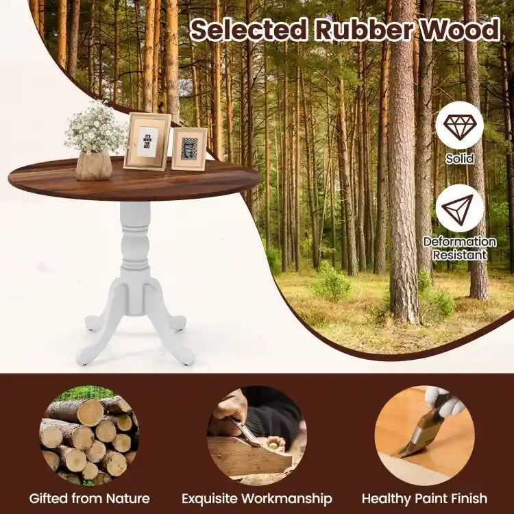 Table de salle à manger ronde en bois d'hévéa avec pieds en tréteaux courbés - 100 cm | 4 places