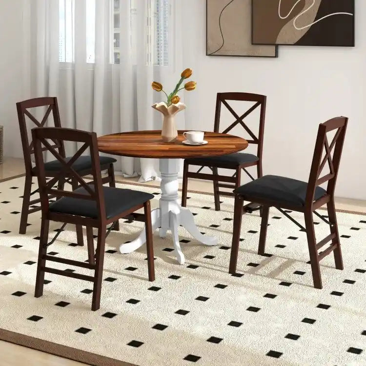 Table de salle à manger ronde en bois d'hévéa avec pieds en tréteaux courbés - 100 cm | 4 places