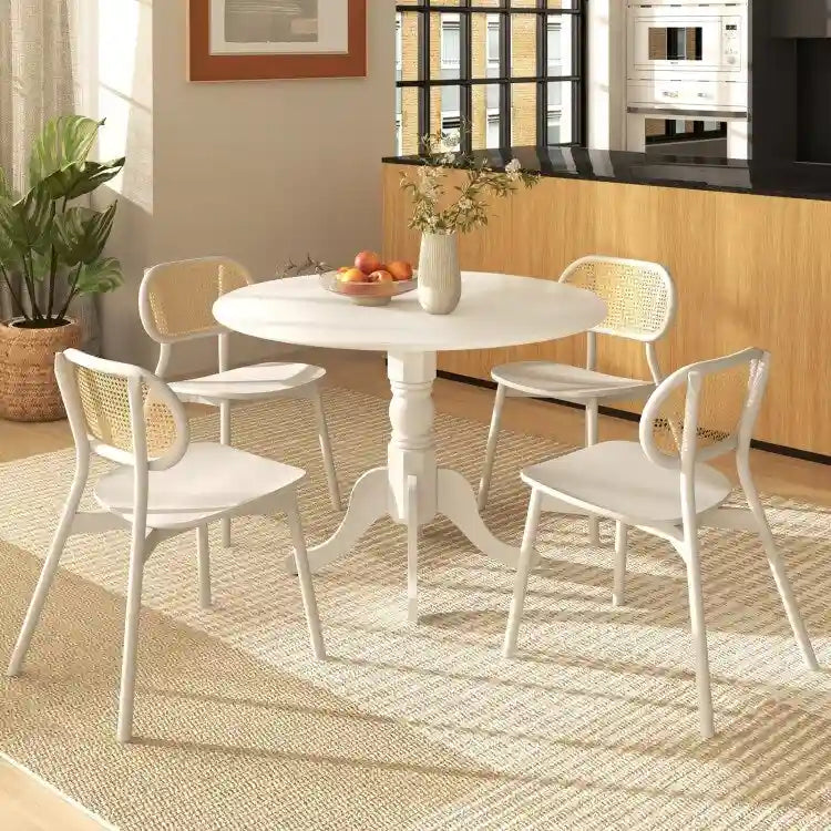Table de salle à manger ronde en bois d'hévéa avec pieds en tréteaux courbés - 100 cm | 4 places