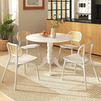 Table de salle à manger ronde en bois d'hévéa avec pieds en tréteaux courbés - 100 cm | 4 places