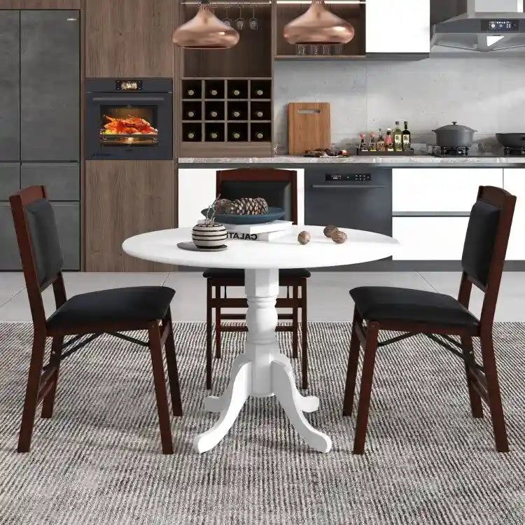 Table de salle à manger ronde en bois d'hévéa avec pieds en tréteaux courbés - 100 cm | 4 places