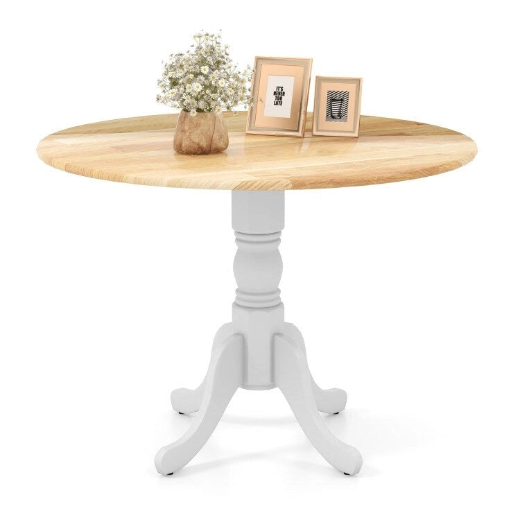 Table de salle à manger ronde en bois d'hévéa avec pieds en tréteaux courbés - 100 cm | 4 places