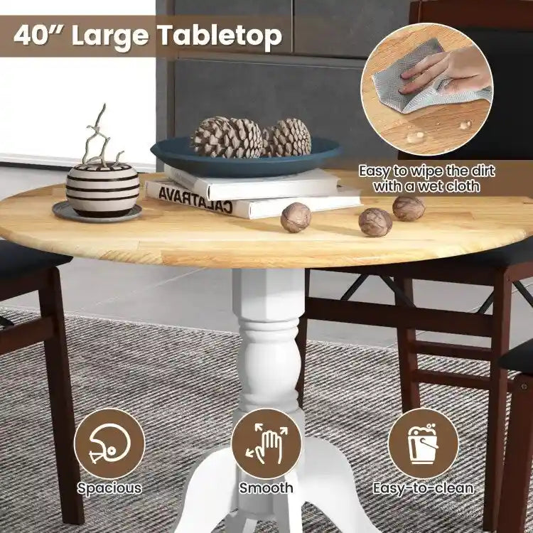 Table de salle à manger ronde en bois d'hévéa avec pieds en tréteaux courbés - 100 cm | 4 places