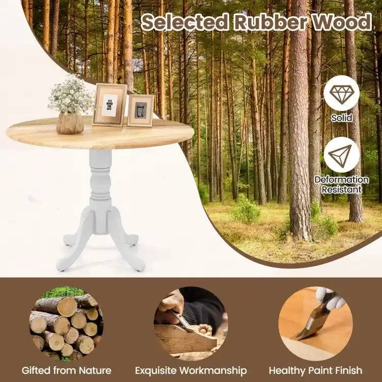 Table de salle à manger ronde en bois d'hévéa avec pieds en tréteaux courbés - 100 cm | 4 places