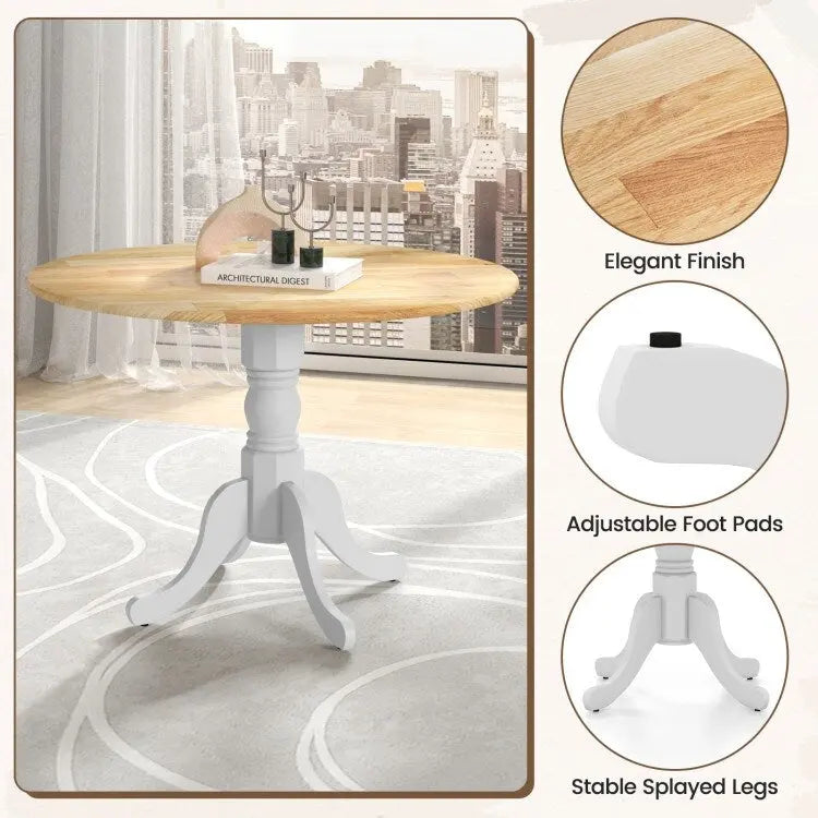 Table de salle à manger ronde en bois d'hévéa avec pieds en tréteaux courbés - 100 cm | 4 places