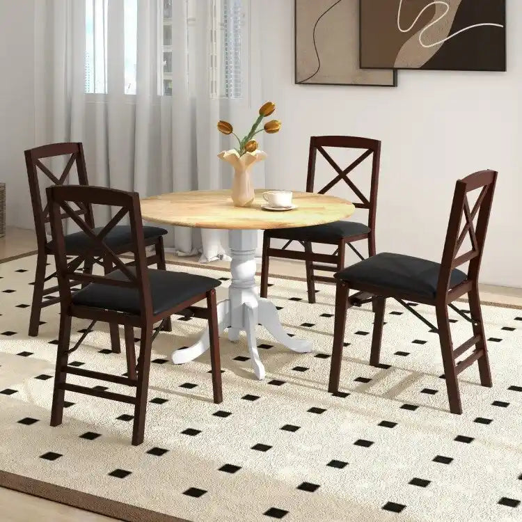 Table de salle à manger ronde en bois d'hévéa avec pieds en tréteaux courbés - 100 cm | 4 places