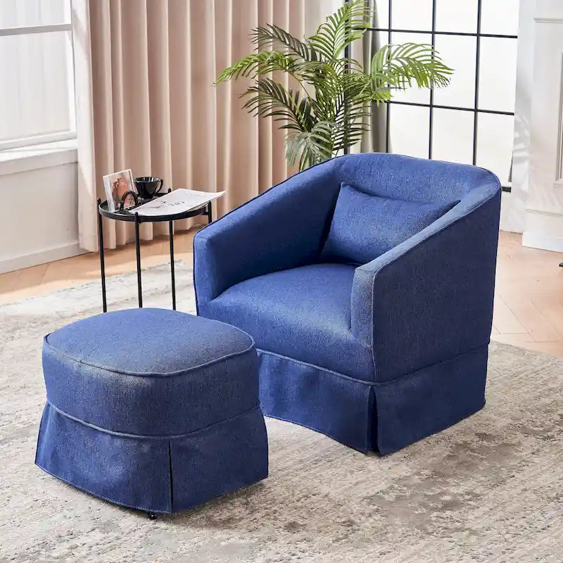 Fauteuil d'appoint pivotant avec pouf - Rotation à 360°