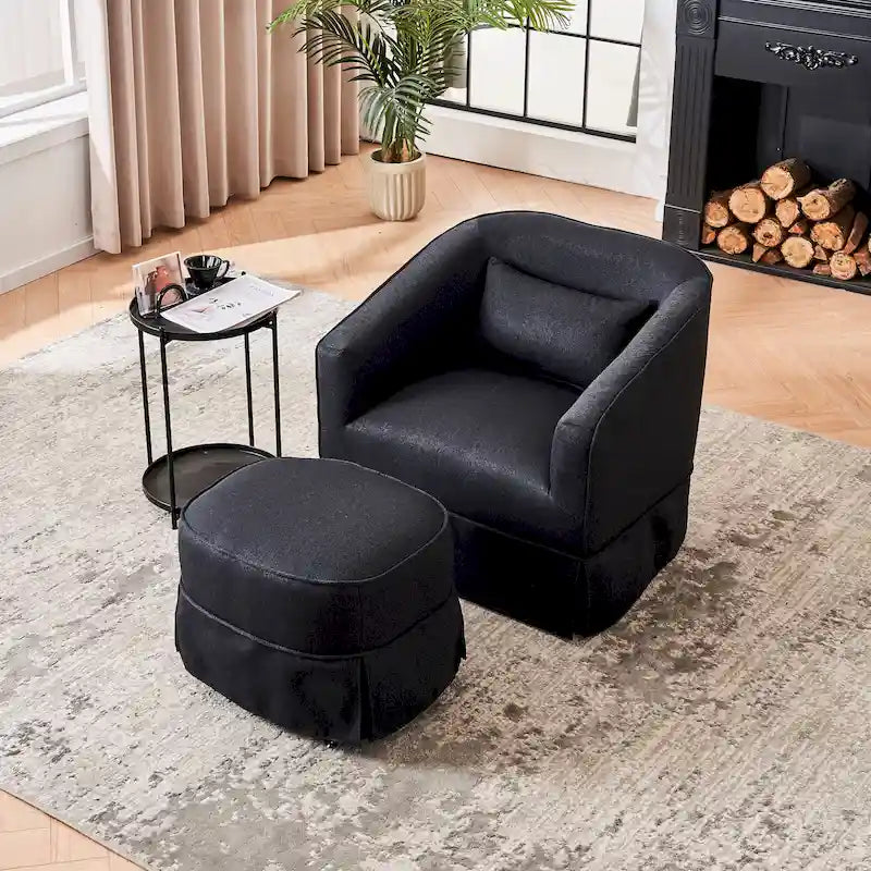 Fauteuil d'appoint pivotant avec pouf - Rotation à 360°
